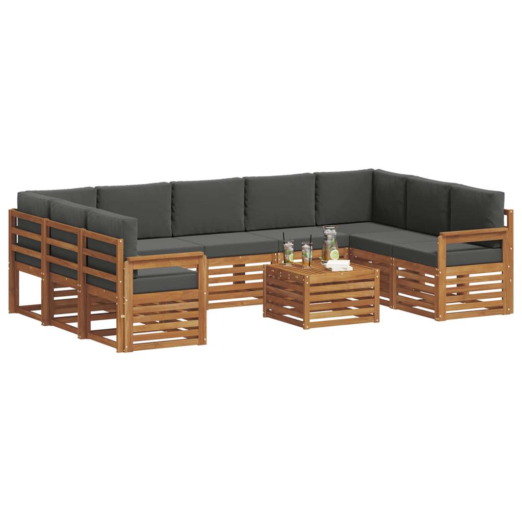 Garden Furniture Set 10 pcs Natural and Anthracite Solid Acacia Wood