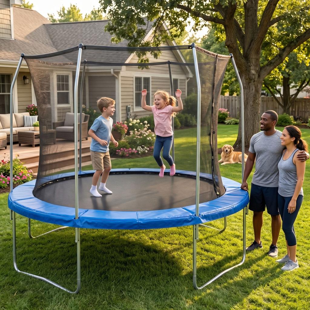 Trampoline Safety Pad Mat 12FT PVC Water Proof Trampoline Padding Spring Cover Round Frame Pad for Replacement Blue