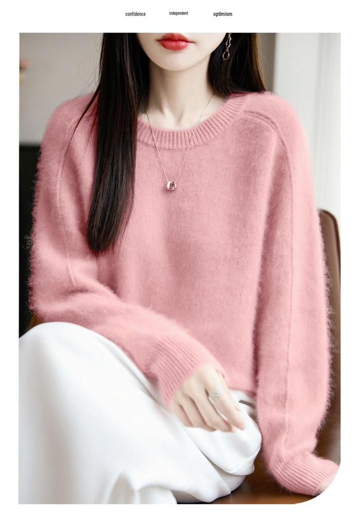 2025 Autumn/Winter Women's Round Neck Wool Knit Sweater, Loose Fit, Long Sleeve, Versatile Fashion Top