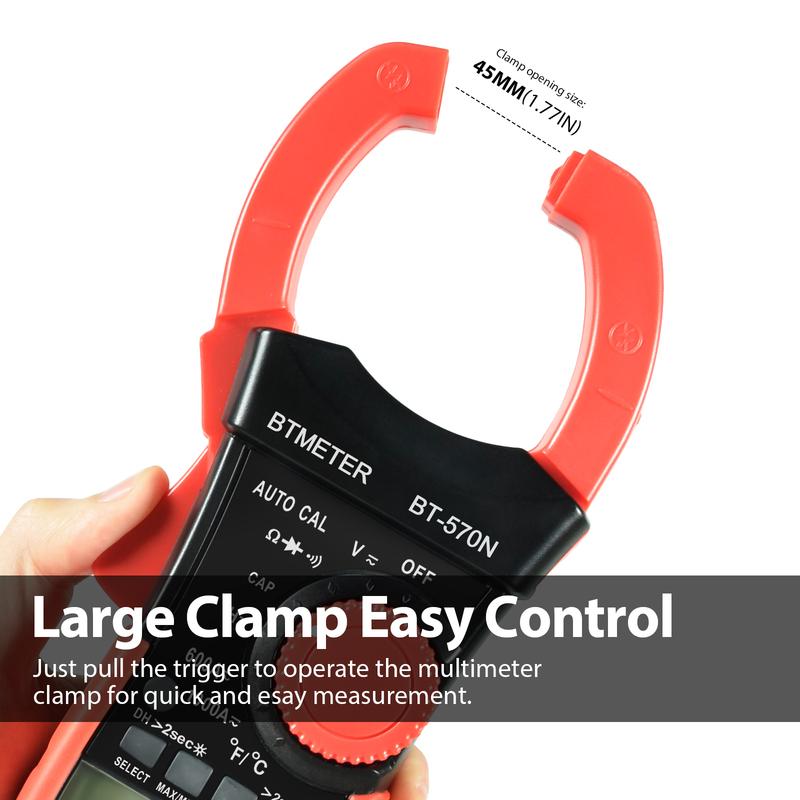 6000 Digits Auto Cal Clamp Multimeter - AC/DC Voltage Current Resistance with 1000A Capacity , -20 - 10000 ℃ , BTMETER BT-570N