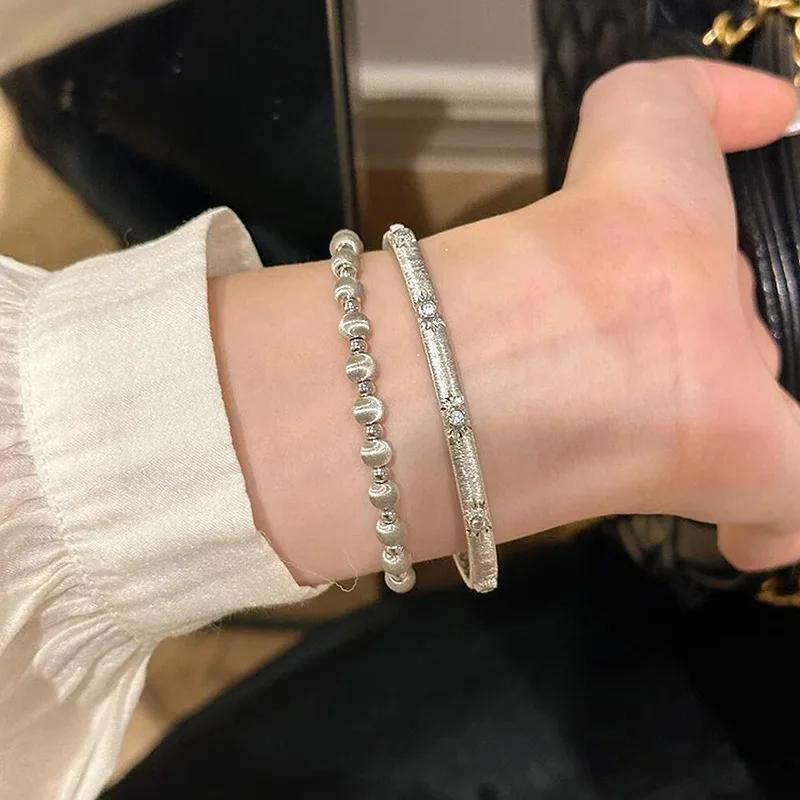 Light luxury brushed bangles for women new in fashion silver  inlay diamond star bracelets classic design fine  gift