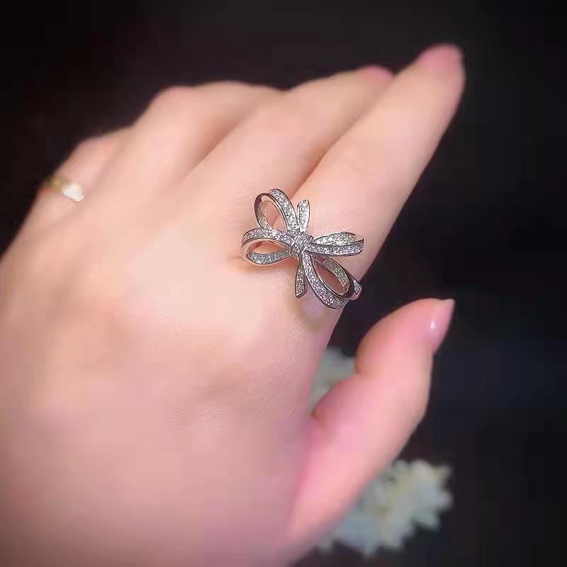 Adjustable Large Bow Ring with Simulated Diamond for Women