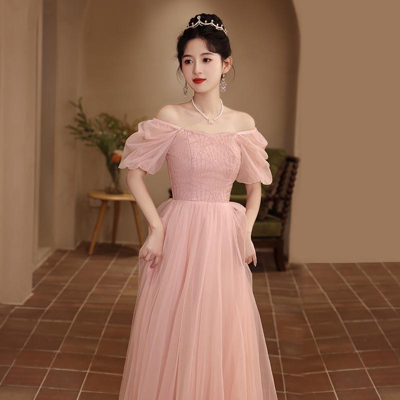 Pink High-End Evening Gown for Women - Light Luxury Niche Dress for 2026 Coming-of-Age Ceremony or Art Exam, Slimming Escaped Princess Style