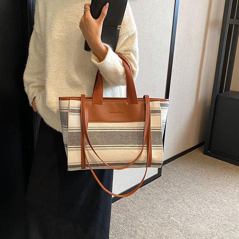 Luxury Design Shoulder Bag Large Capacity Office Lady Handbag Stripe Purse Laptop Satchels Bag Fashion Tote Bags for Women Trend