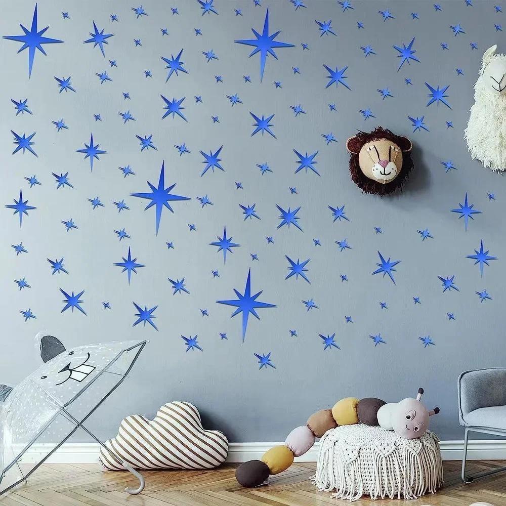 82 Pcs Acrylic Removable Mirror Wall Stickers With 3D Stars Suitable For Home Bedroom Living Room Children's Room Decoration