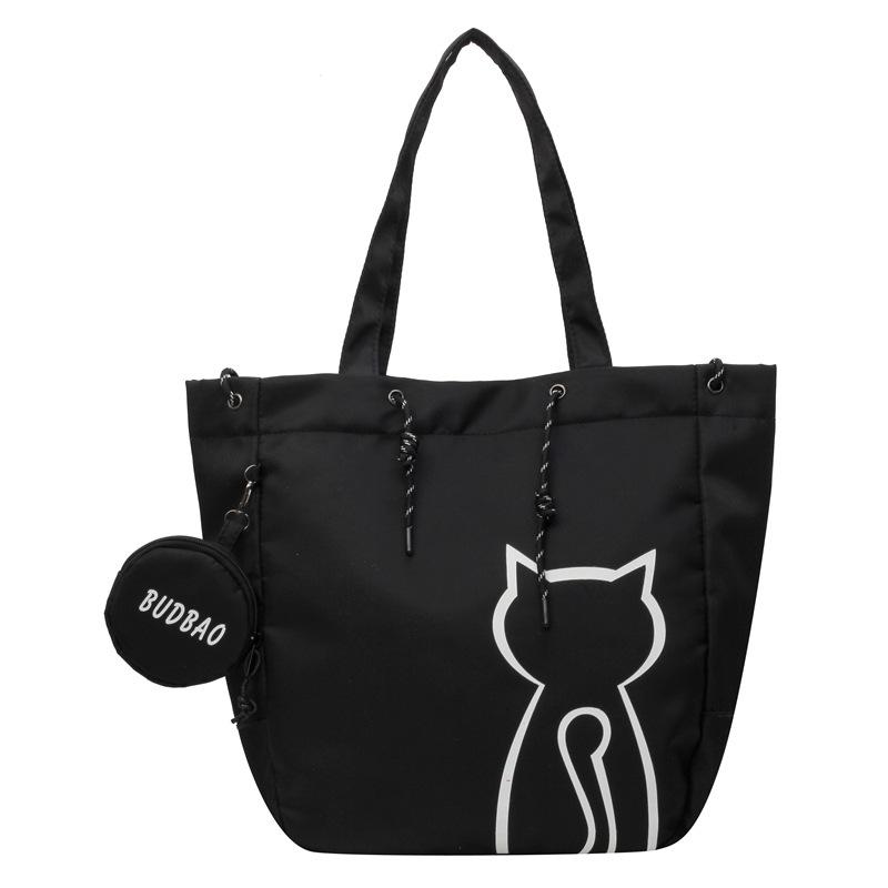 

Женская большая вместительная пригородная сумка с кошачьим принтом, студенческая сумка через плечо, большая сумка чёрный