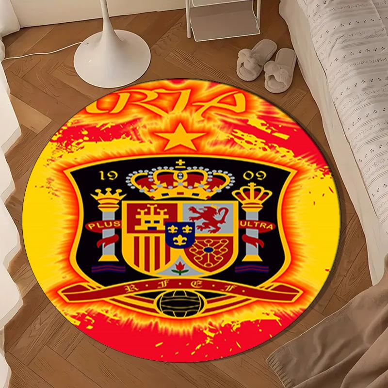 Spain Football Crest Round Rug for Livingroom,Bedroom, Palyroom, Chair Rug, Area Rug, Circle Carpet, Large Size Fan Christmas Gift