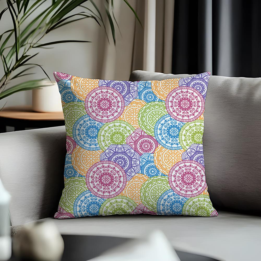 Viral IIindian Ethnic Patternied Cushion Cover Antidustmite Pillowcase Invisible Zipper Silky Short Plush Sofa Cushion Cover