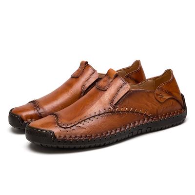 Handmade Leather Men Shoes Casual Outdoor Slip On Loafers Men Leather Shoes Flats Moccasins Walking Shoes Non-Slip Size 48