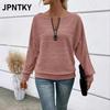 JPNTKY Women's Fashion Casual Solid Color Print V-Neck Long Sleeve Blouses & Shirts