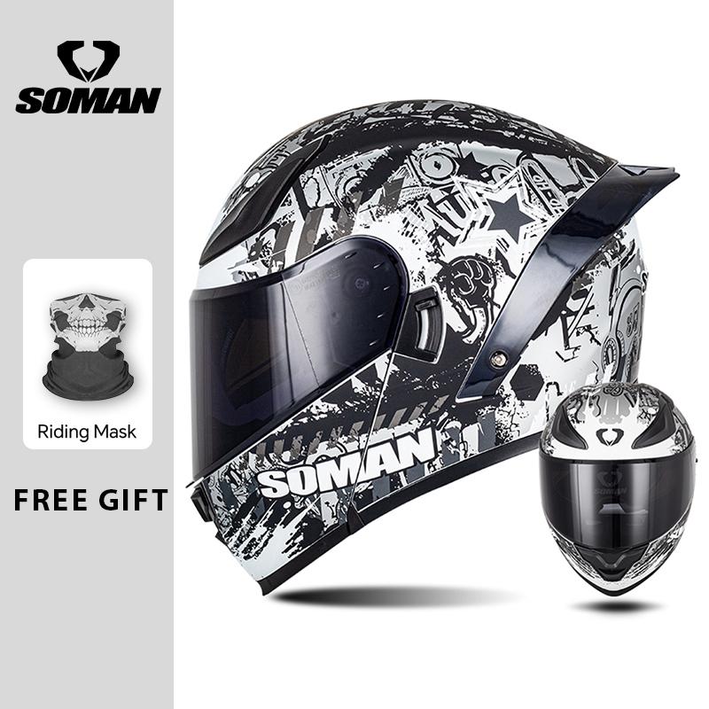 Full Face Racing Helmets Winter Warm Double Visor Flip Up Motorcycle Helmets Motorbike DOT Approved Modular Helmet