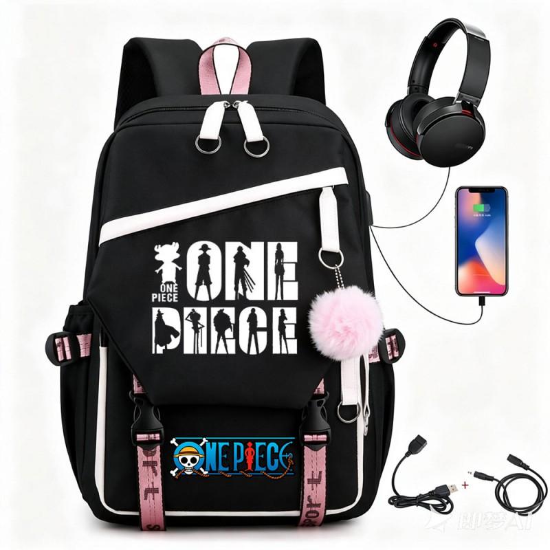 One Piece Chopper Luffy Anime Backpack School Travel USB Charging Large Capacity Canvas Bag Unisex
