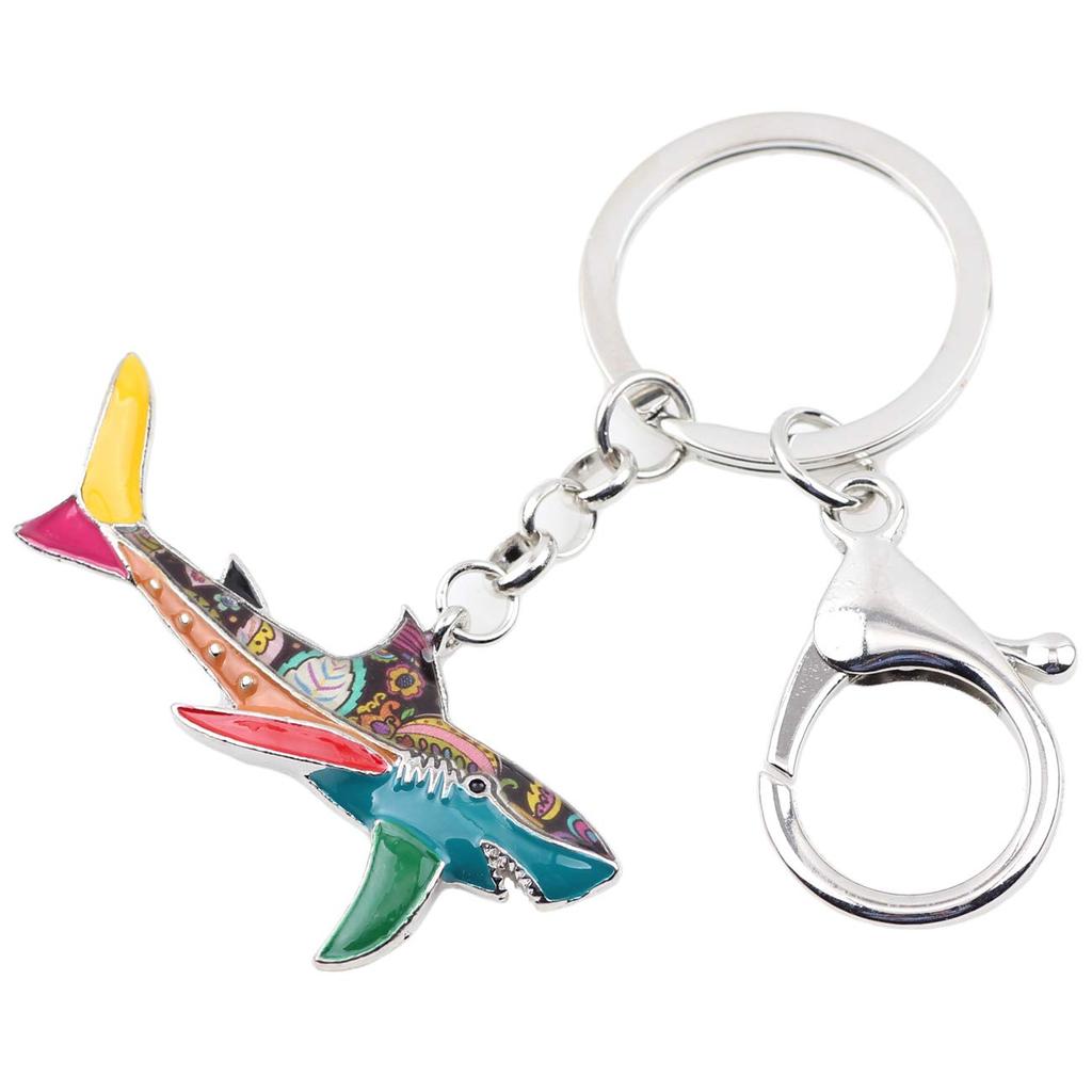 WEVENI Enamel Alloy Shark Keychain Ring Handbag Charm Keychain Fashion Marine Fish Jewelry for Women Bag Charm Gift (Multicolor), Multicolor, W2L2