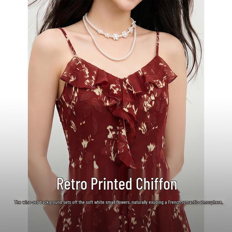 Elegant French Floral Strappy Midi Dress