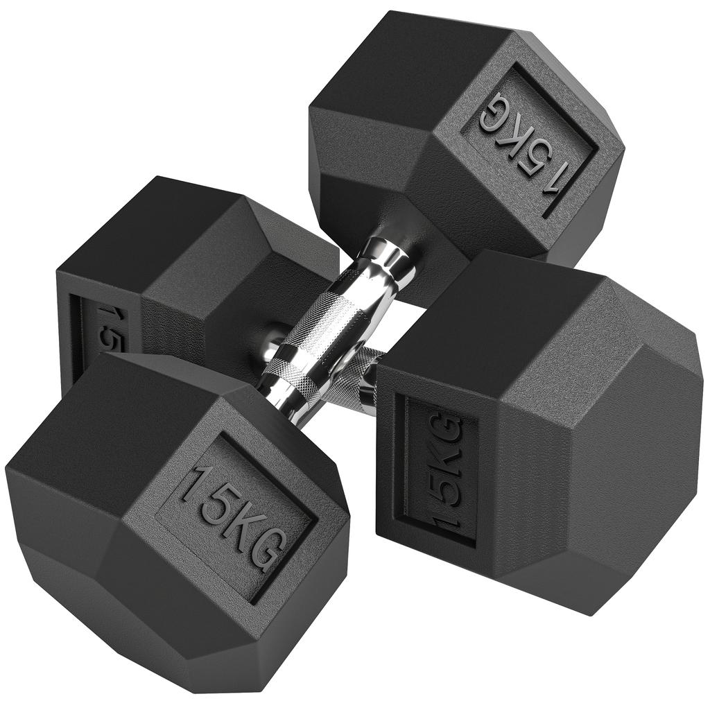 2x15KG Rubber Hex Dumbbell Portable Hand Weights Dumbbell Home Gym