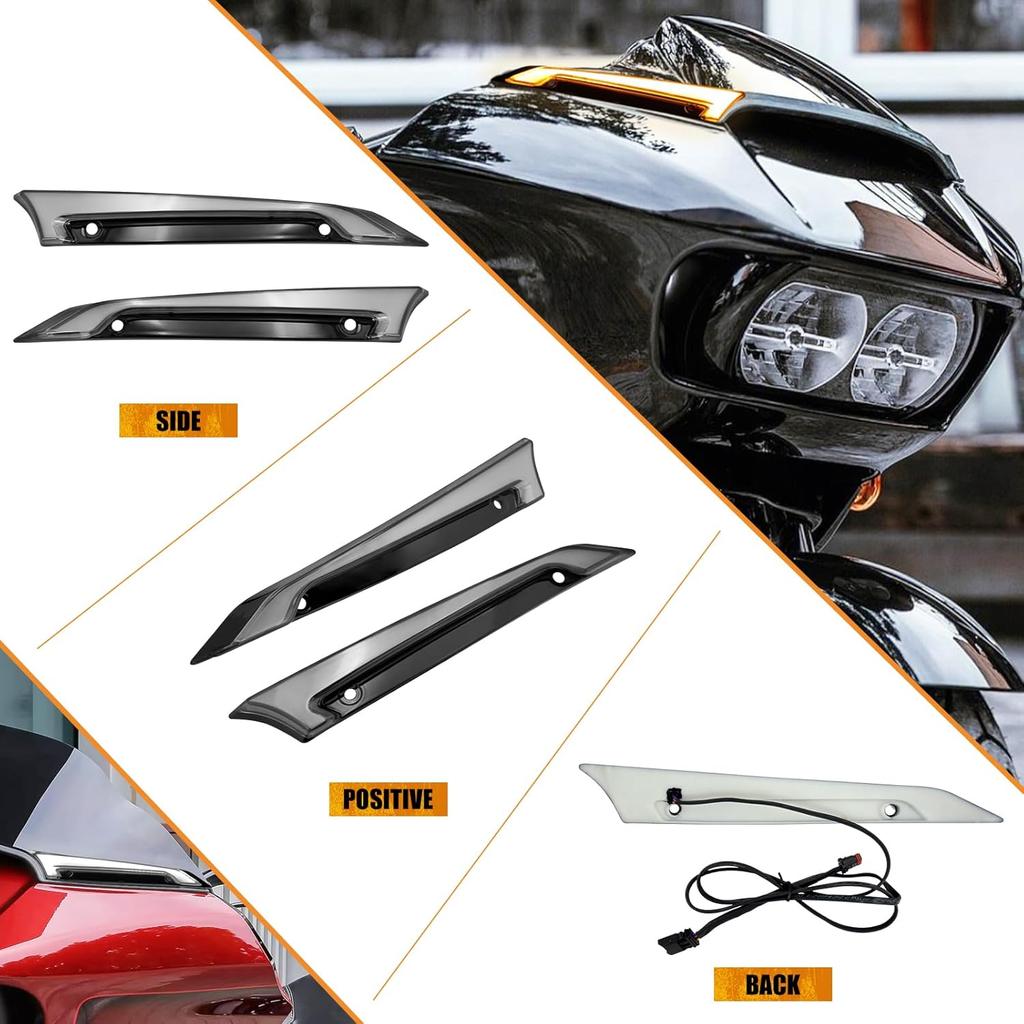 Windshield Side Trim LED Light Turn Signal Running Lamp Fit for Road Glide FLTRX FLTRXS FLTRK FLTRU FLTRXSE FLTRUSE 2015–2024 Black Front Fairing