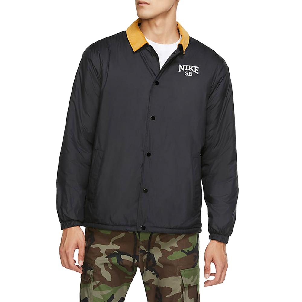 Nike SB Logo Print Fleece-Lined Warm Corduroy Collar Colorblock Skateboard Jacket Men Jackets Black CK5447-010