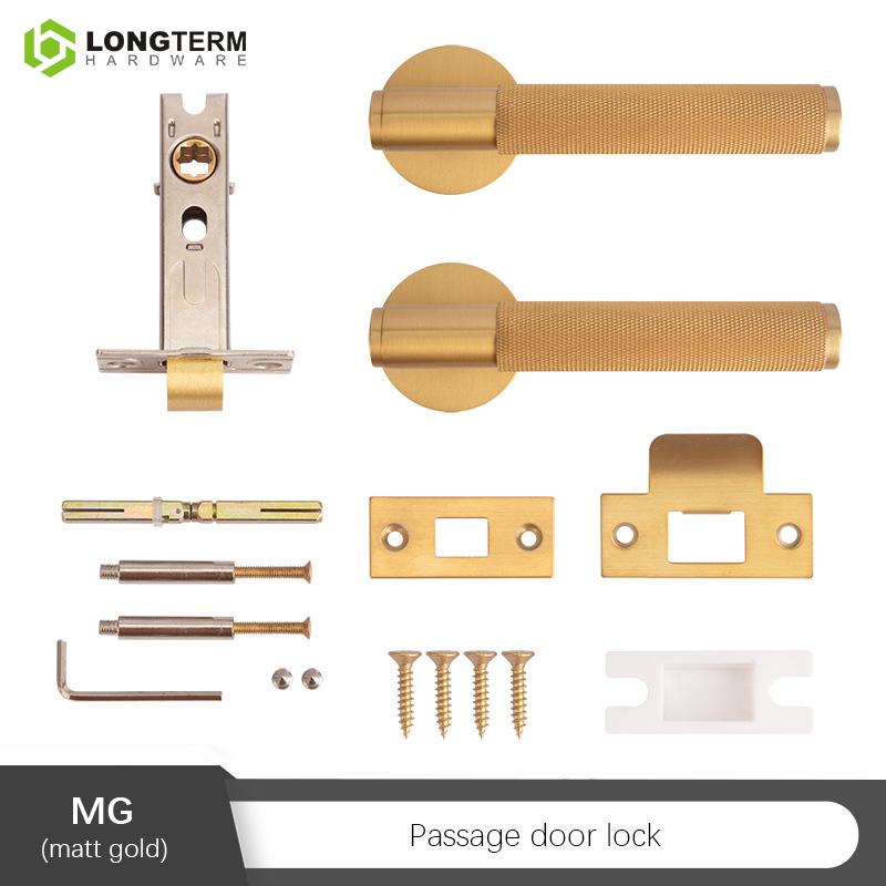 Coffee Bronze Brass Keyless Knurled Lever Door Handle Lock Set for Bathroom & Bedroom