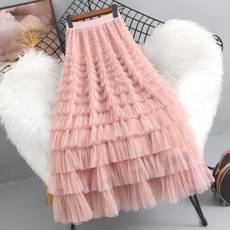 

Повседневное женское однотонное бальное платье, длинная юбка из тюля с высокой талией, плиссированные элегантные женские сетчатые макси-юбки для свиданий one size розовый