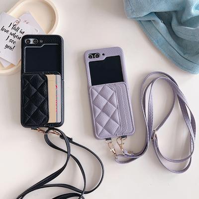 Crossbody Wallet Cards Solt Leather Case For Samsung Galaxy Z Flip 5 4 3 5G Flip5 Flip4 Long Lanyard Purse Pocket Bag Cover