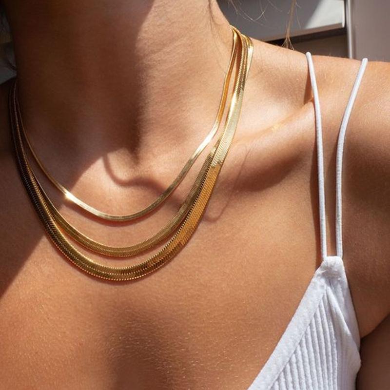Classic Unisex Flat Snake Chain Choker Necklace For Women Stainless Steel Herringbone Gold Silver Color Fashion Jewelry Gift
