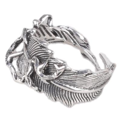 Modern Feather Thorn Open Adjustable Ring Alloy Jewelry Finger Accessories for Casual or Formal Outfits