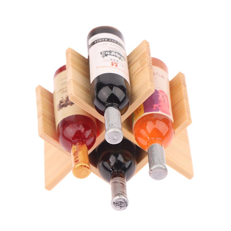 Puppenhaus Zubehör Miniatur Holz Wein Flasche Halter Mini Schaufenster Modell Spielzeug Für Puppe Haus Dekoration