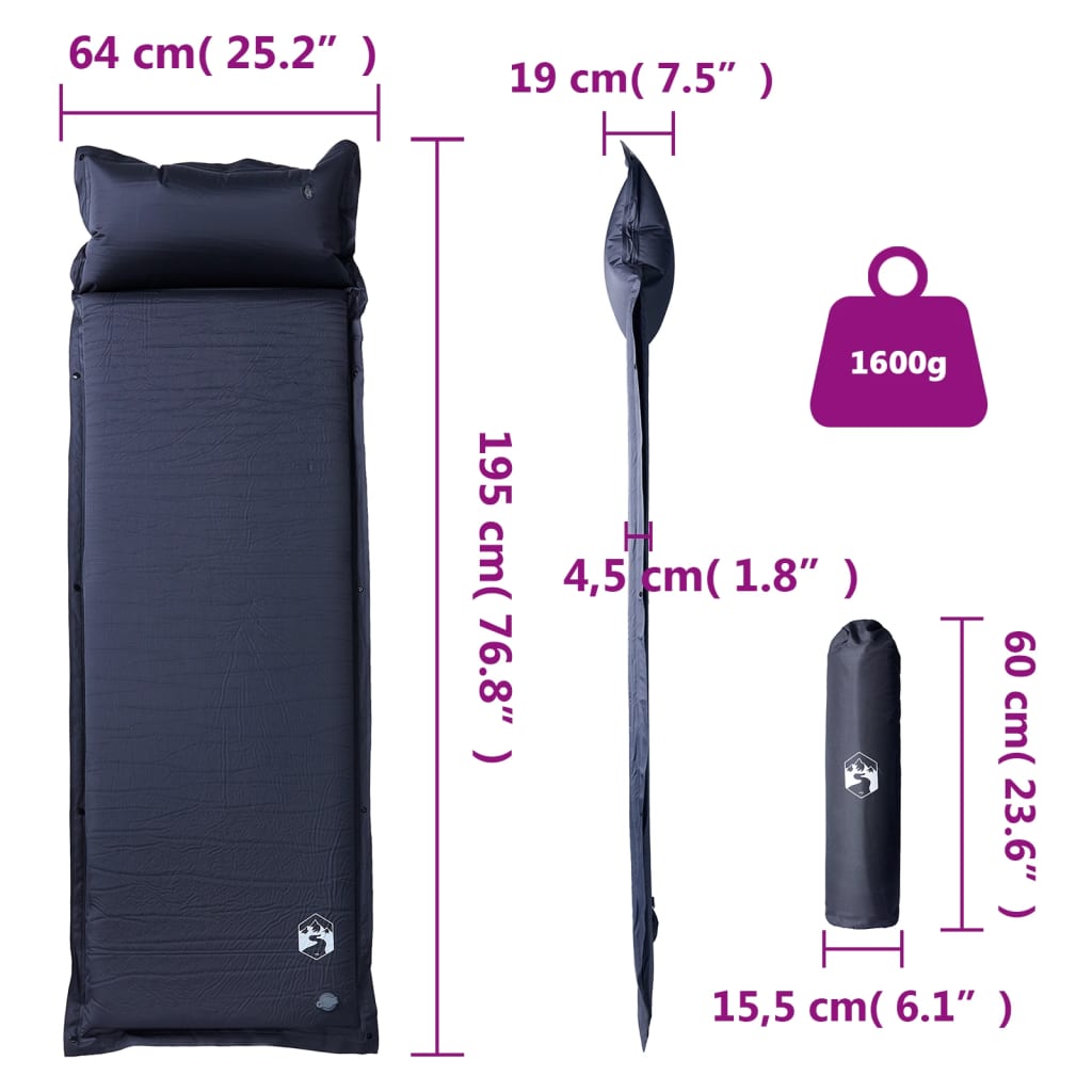 Self Inflating Sleeping Mat with Pillow Gray