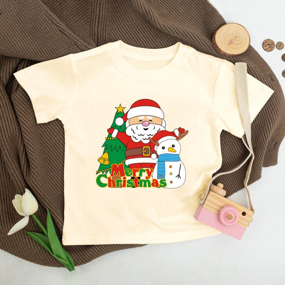 Santa Printed Christmas Kids Shirt Christmas Party Boys Girl Outfit Child Retro Short Sleeve T-shirt Toddler Xmas Holiday Shirts