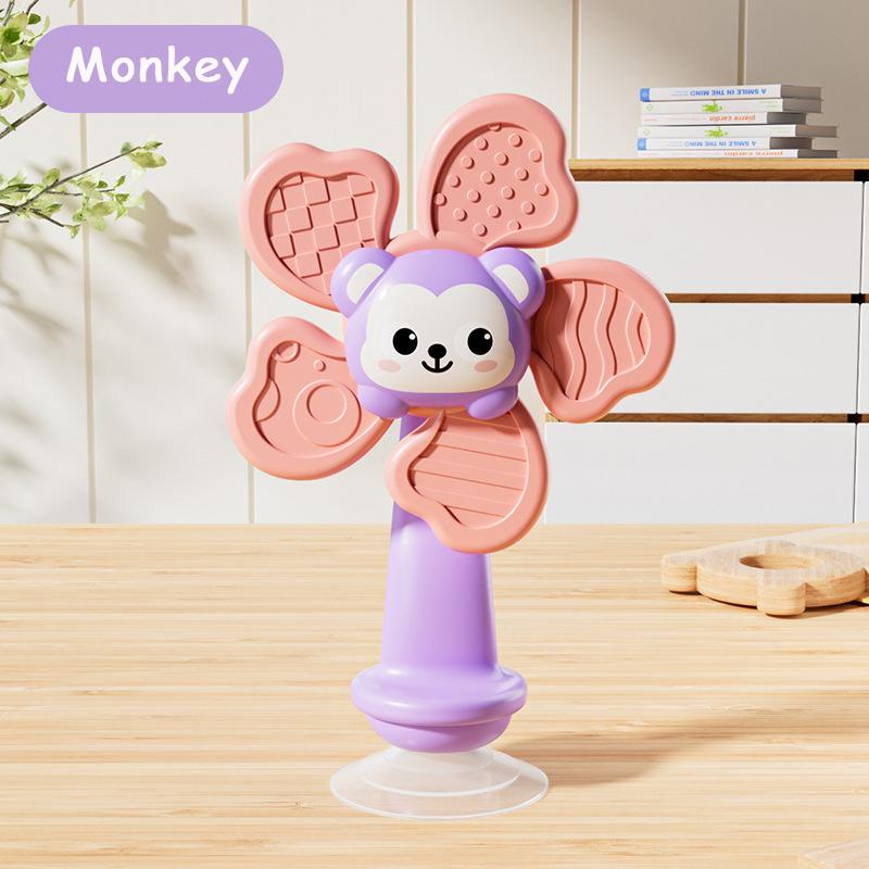 Baby Animal Spinner Toy with Suction Cup Sensory Spinning Rattle, Montessori Early Learning Fidget Toy for Highchair, Car & Bath