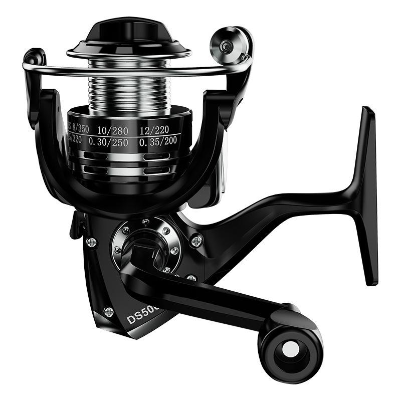 All-Metal Long Cast Spinning Reel for Lure & Rock Fishing - Complete Set, Genuine Product Black Silver DS: 1000
