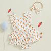 Citgeett Summer Easter Infant Baby Girl Bodysuit Carrot Print Flutter Sleeves Ruffled Jumpsuit Bow Headband Clothes