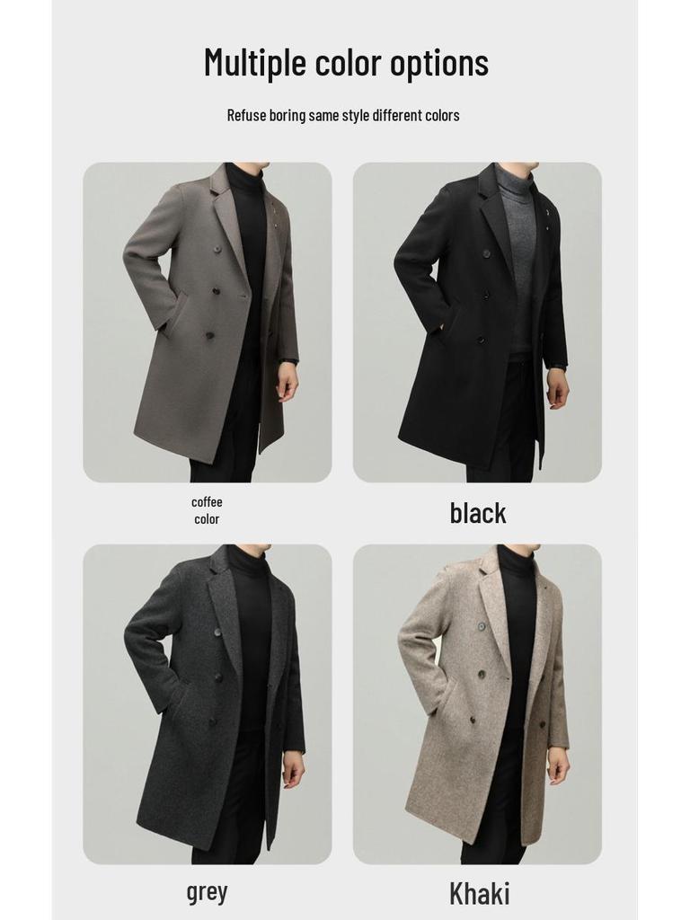 Men's Premium Double-Faced Wool Coat - Mid-Length, Autum/Winter Business Casual 100% Wool Overcoat
