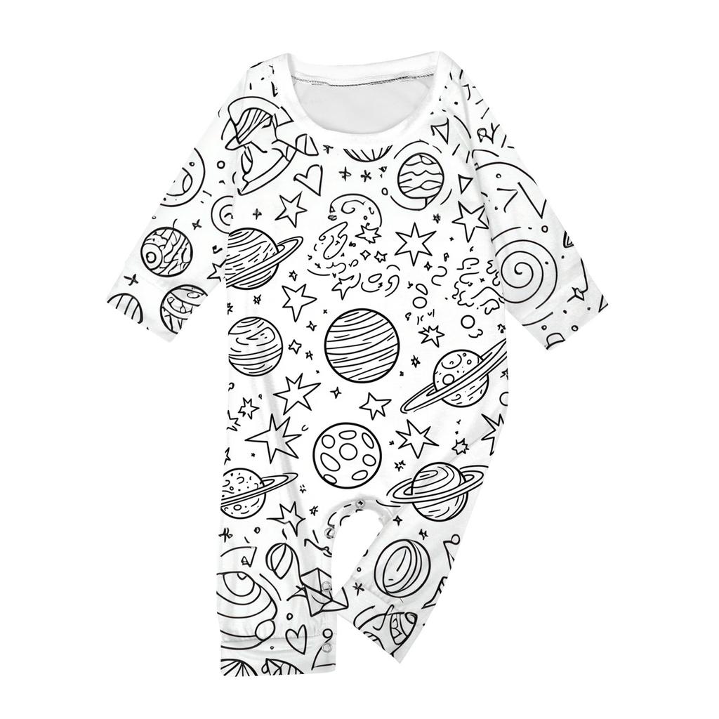 DIY Malowane ręcznie Kolorowalne-Rodzic-dziecko Strój - Nadruk Okrągły Dekolt Rodzic-dziecko Długi Rękaw Długie Spodnie Ubrania Domowe Garnitur Wiosna