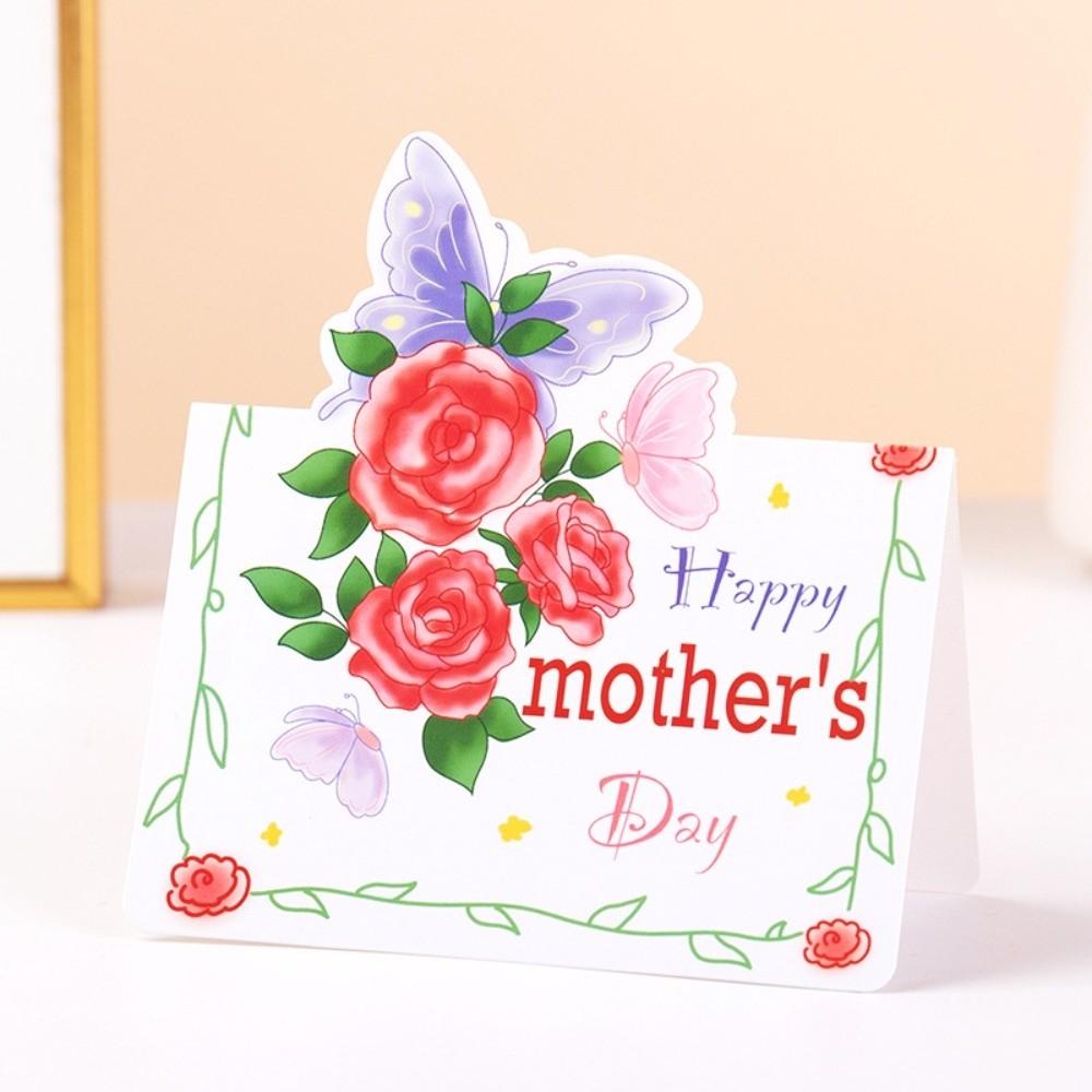 10pcs Folded Design 3D Floral Greeting Cards Floral Pattern Mother's Day Card Father's Day