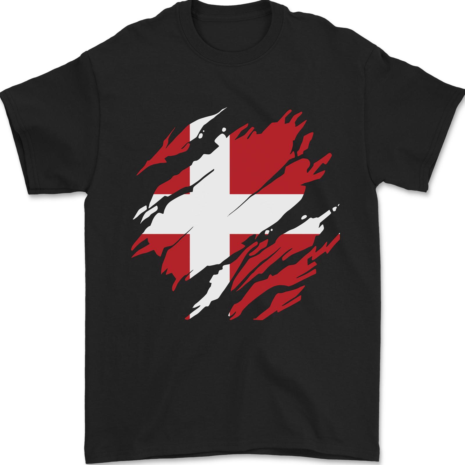 Torn Denmark Flag Danish Day Football Mens T-Shirt 100% Cotton XL
