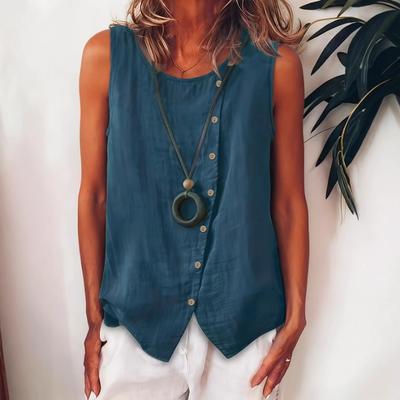 Nova camisa feminina de verão sem mangas de um botão colete solto top casual