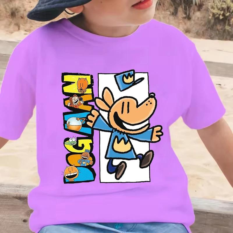 Fashion Dog Man Cartoon Summer Tees for Girls Boys Cute Comfortable Children Clothing Popular Leisure Style Kids O-Neck Tshirt