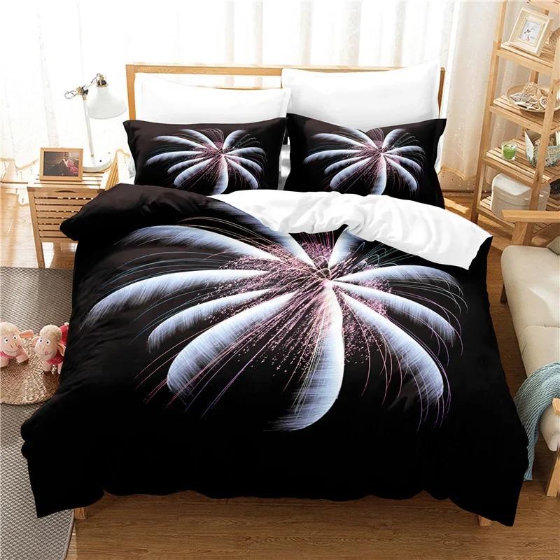 Colourful Black Bedding Set Luxury 3D Print Fireworks 100% High Quality Bedroom Set Duvet Cover +Pillowcases Happy Color Focus