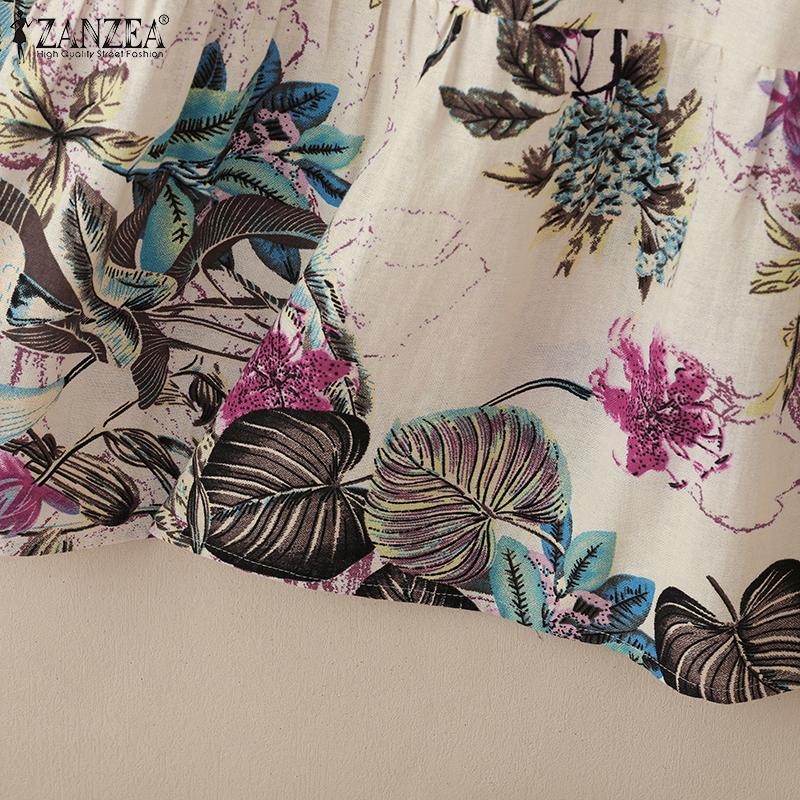 ZANZEA Women Casual Round Neck Summer Short Sleeve Print Cotton Dress