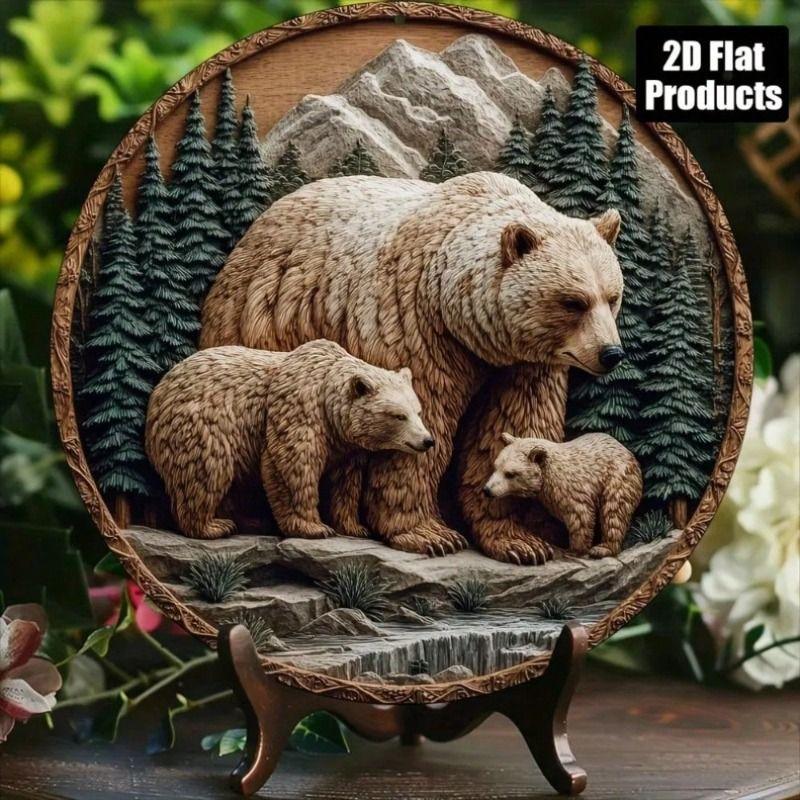 

Vintage Bear Forest Round Metal Sign 8 Inch Wall Decor