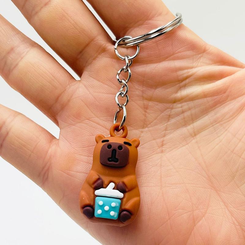 Klíčenka Kawaii Capybara Kreslený 3D přívěsek na klíče se zvířátky PVC držák na klíče taška přívěsek batoh závěsná dekorace pár dárků