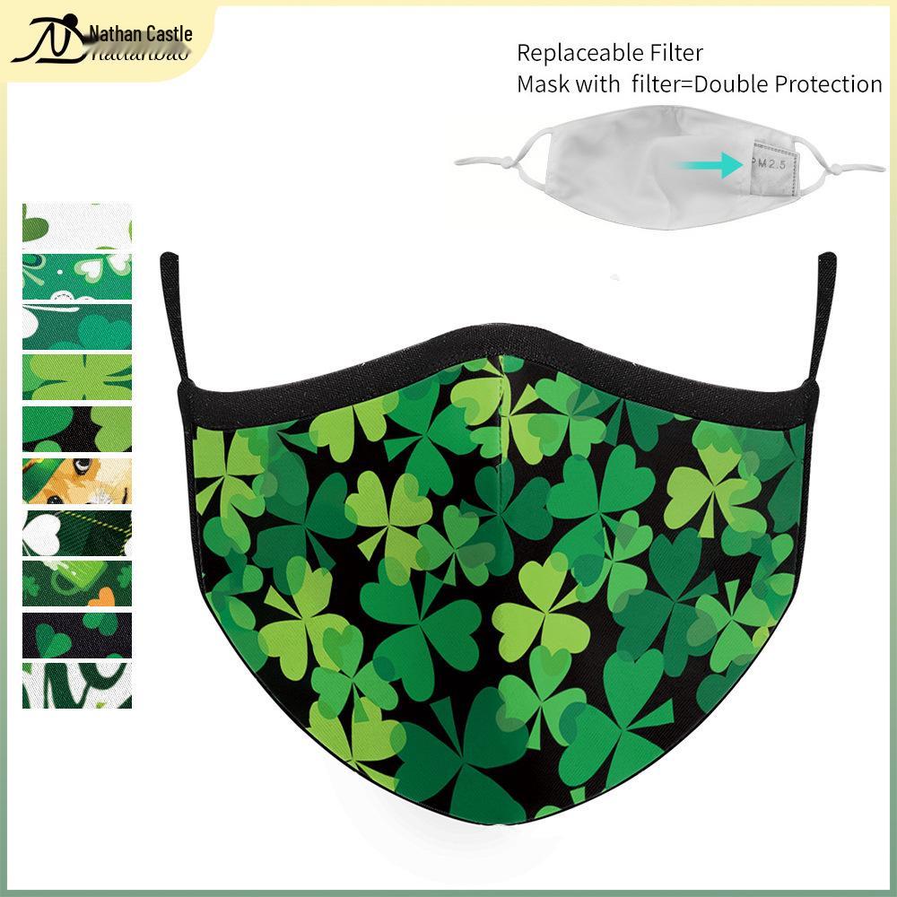 Irish Festival Shamrock Print Sun Protection Breathable Face Mask - Adult Double Layer