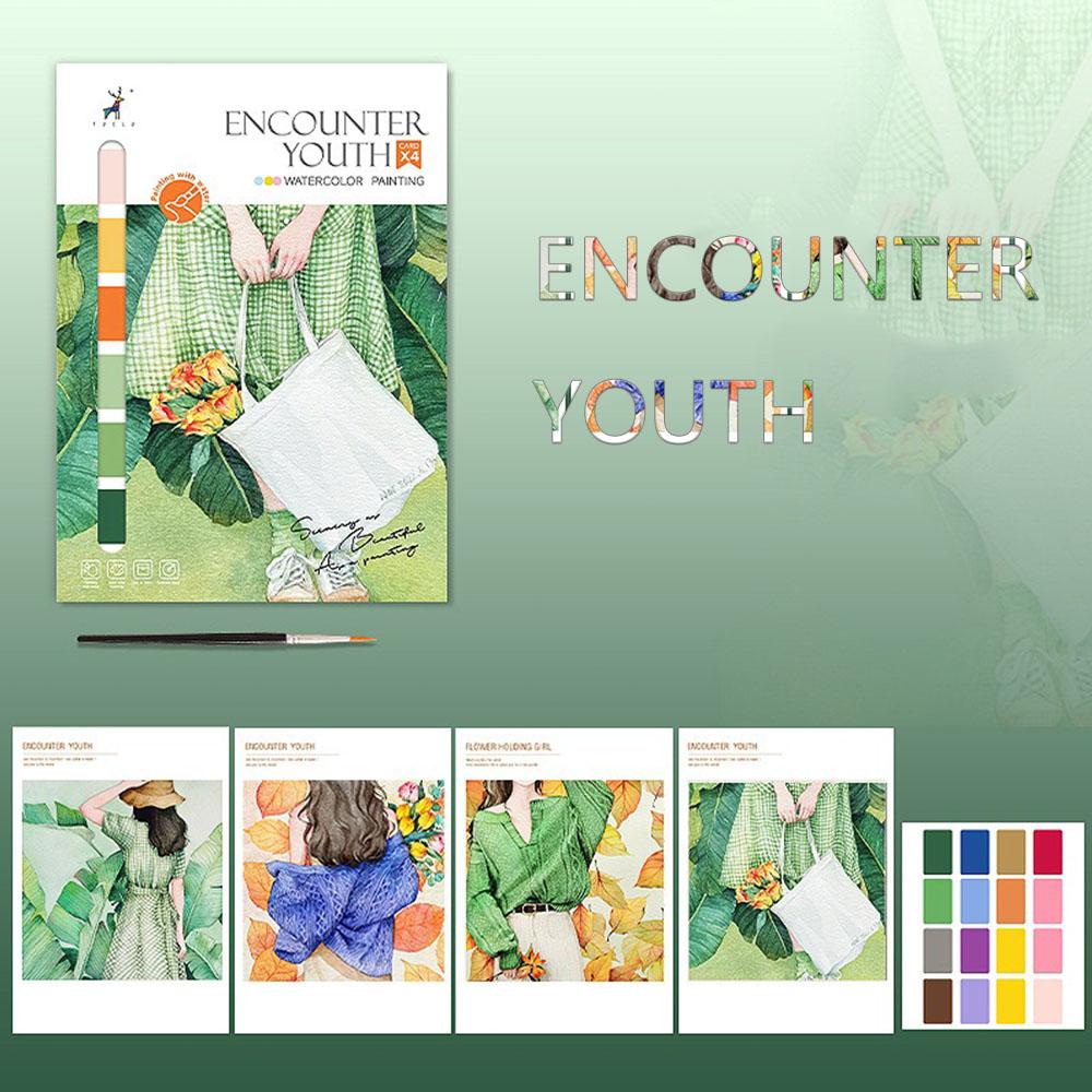

Watercolor Coloring Book Kit Pre Printed Papers for Draw Beginners Adults Stress Relief Anxiety Reduction Art Therapy Craft Set
