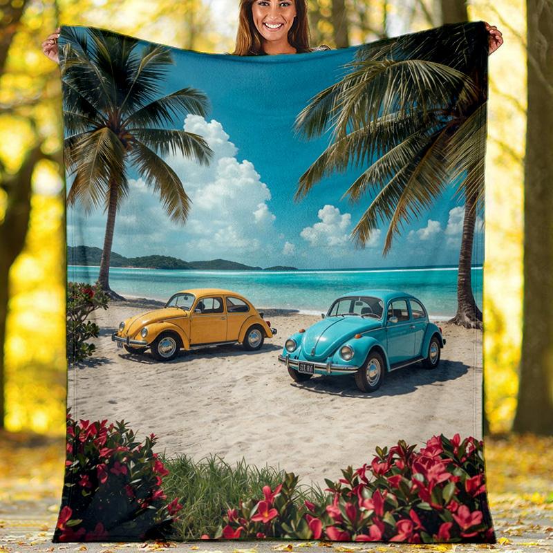 

Beach Dirt Bike Vacation Scenery Fleece Printed Flannel Blanket, Warm Soft Throw Sofa Bed Blanket 80cm x 120cm