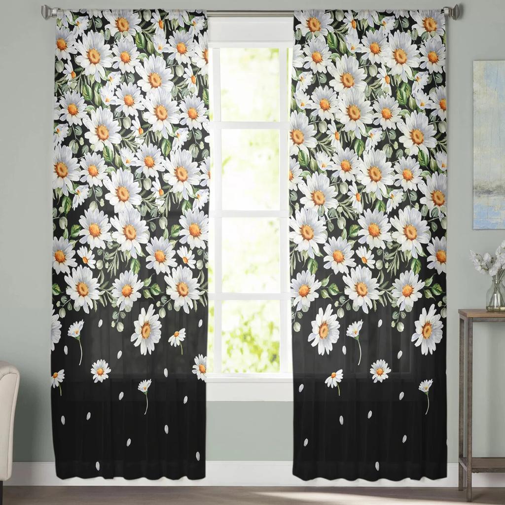 White Daisy Floral Tulle Curtains For Living Room Sheer Curtain For Bedroom Window Blinds Voile Curtains