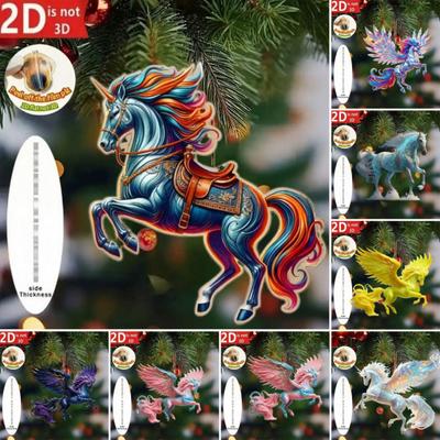 Horse Pendant Acrylic 2D Realistic Horse Ornament with Hanging Loop Car Interior Decoration Christmas Tree Hanging Pendant