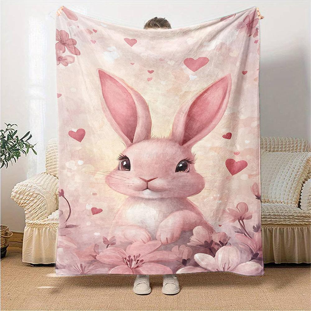 1pc rabbit flowers blanket Lightweight Flannel Throw for Sofa Bed Travel Camping Livingroom Office Couch Chair