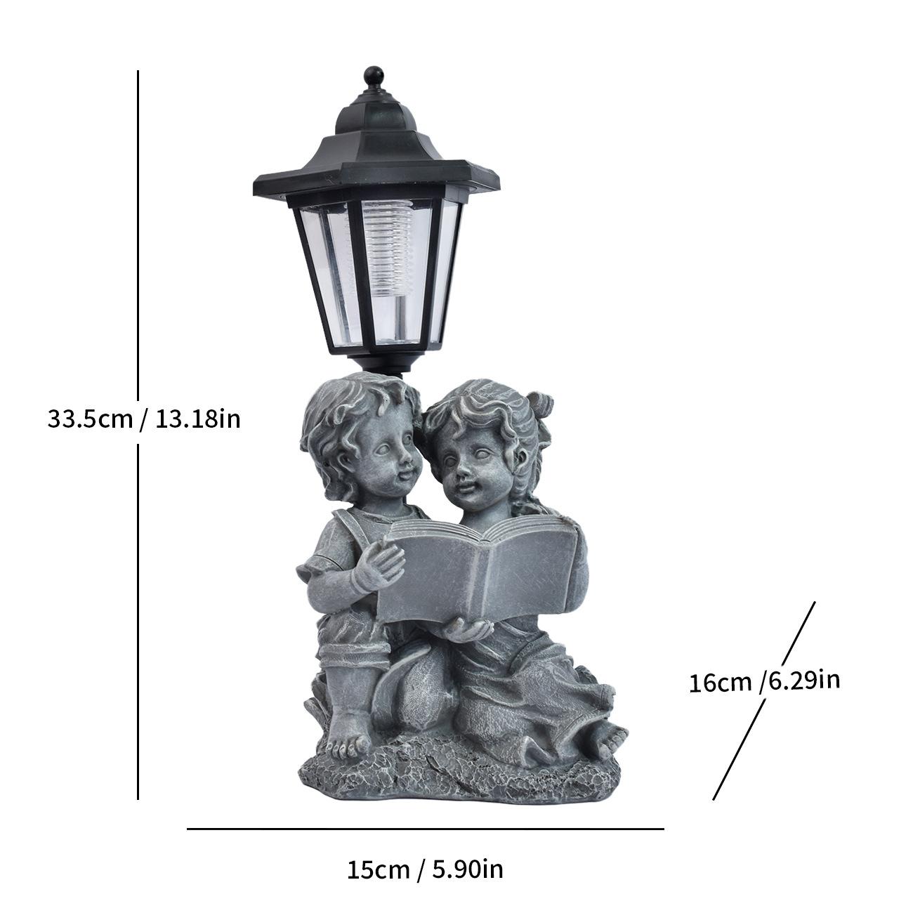 

JYL TS/050,Resin Reading Boy and Girl Solar Outdoor Light Statue for Garden Landscape Figurine Decor One Size cg синього кольору