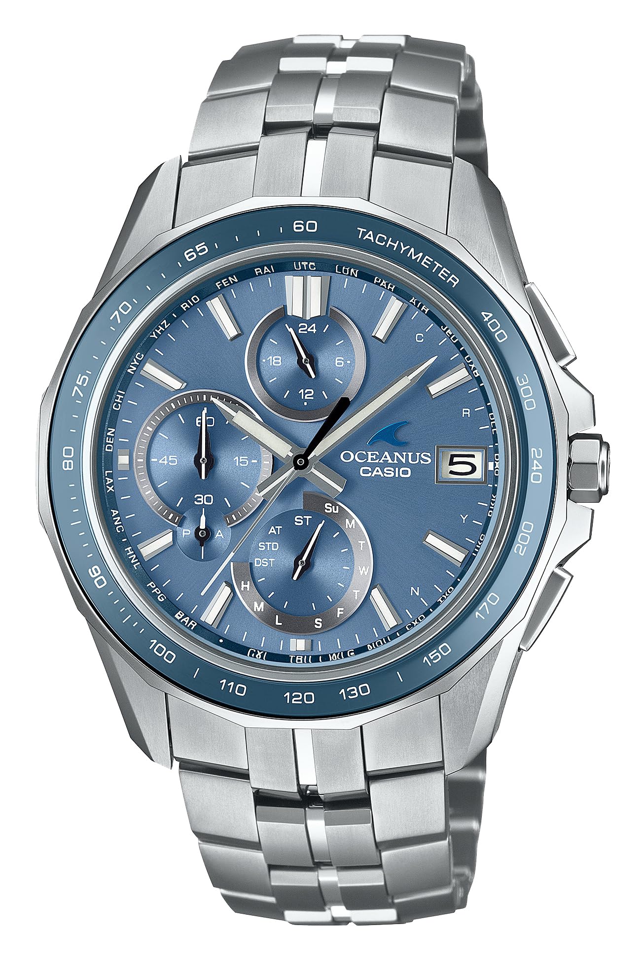 

Casio Oceanus Manta Solar Sapphire Light Blue Watch, Bluetooth, Radio-Controlled Watch, Crystal, OCW-S7000E-2AJF, Men s,